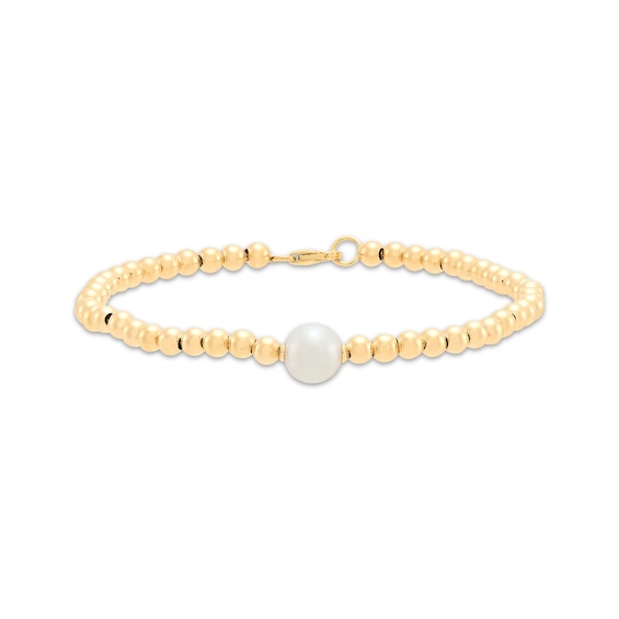 Cultured Pearl & Bead Bracelet 14K Yellow Gold 7.5"