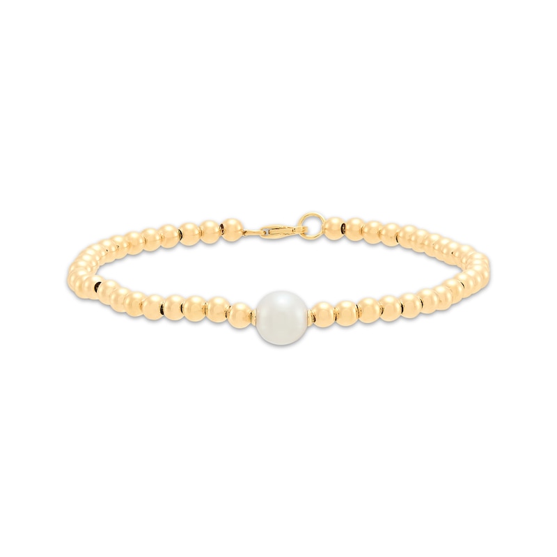 Main Image 1 of Cultured Pearl & Bead Bracelet 14K Yellow Gold 7.5&quot;