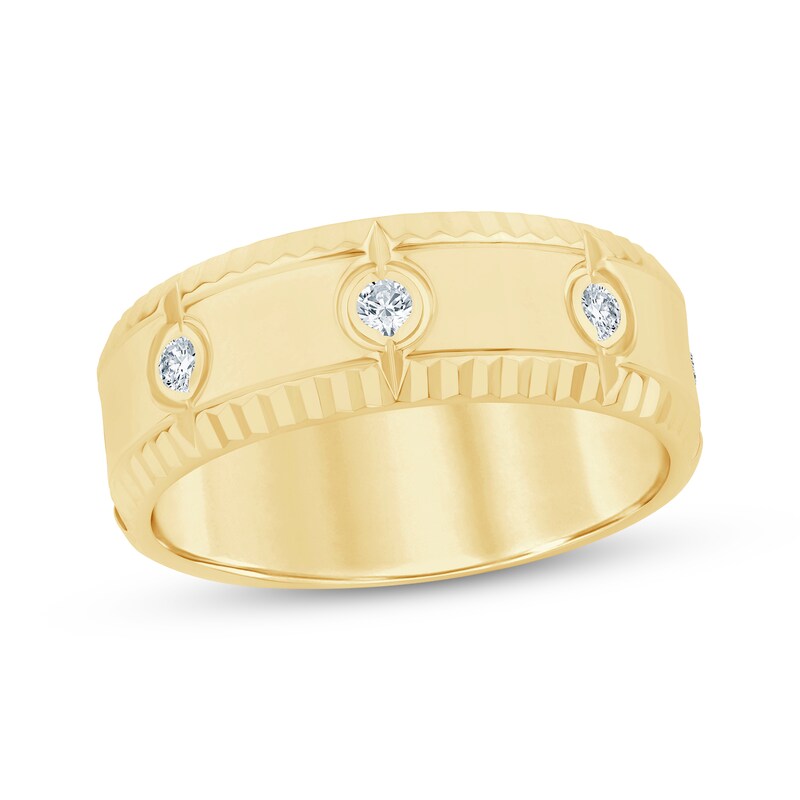 Main Image 1 of Now + Forever Men's Diamond Bezel-Set Three-Stone Wedding Band 1/4 ct tw 10K Yellow Gold