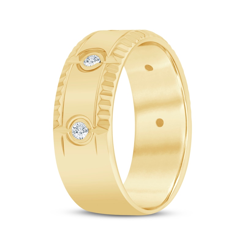 Main Image 2 of Now + Forever Men's Diamond Bezel-Set Three-Stone Wedding Band 1/4 ct tw 10K Yellow Gold