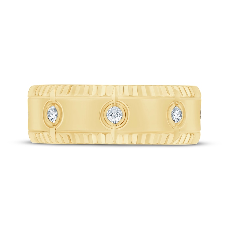 Main Image 3 of Now + Forever Men's Diamond Bezel-Set Three-Stone Wedding Band 1/4 ct tw 10K Yellow Gold