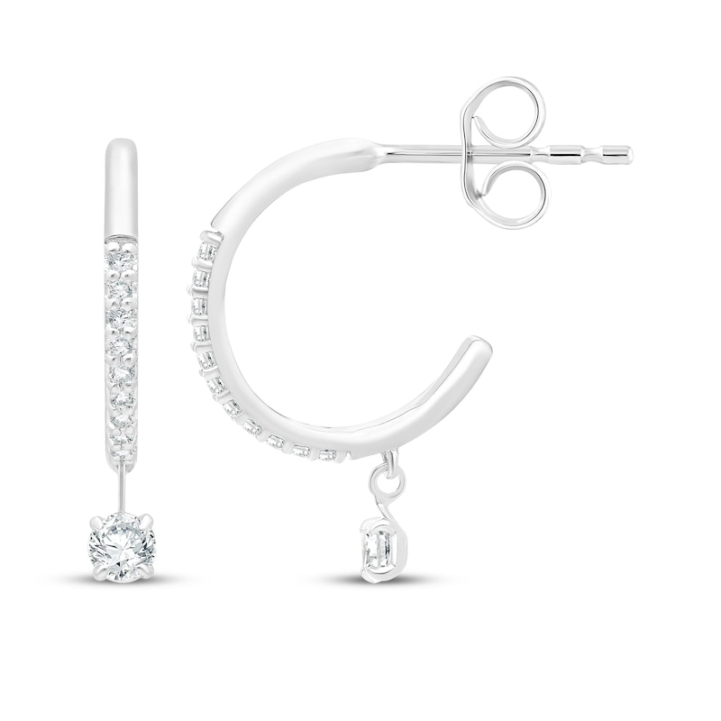 Main Image 1 of Unstoppable Love Diamond Dangle Hoop Earrings 1/4 ct tw 10K White Gold