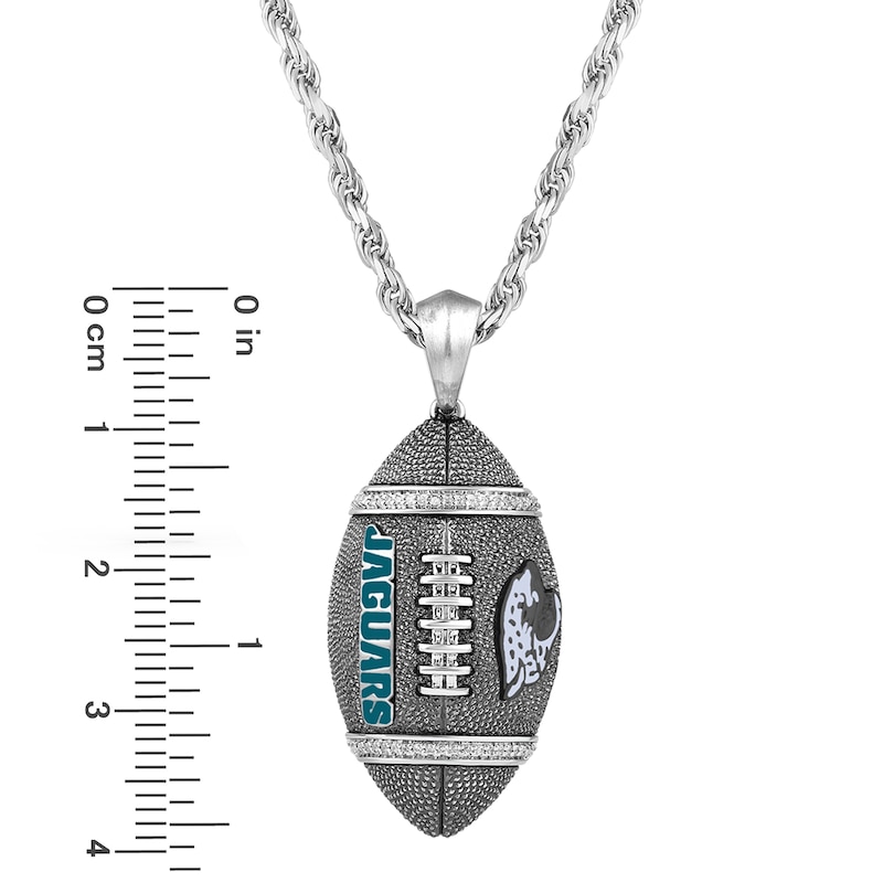 Main Image 4 of True Fans Jacksonville Jaguars 1/20 CT. T.W. Diamond Vertical Football Necklace in Sterling Silver