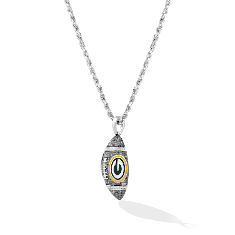 Main Image 3 of True Fans Green Bay Packers 1/20 CT. T.W. Diamond Vertical Football Necklace in Sterling Silver