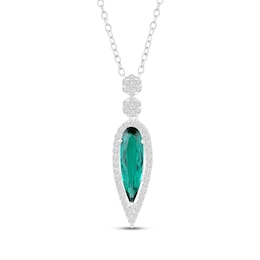 Pear-Shaped Lab-Created Emerald & White Lab-Created Sapphire Drop Necklace Sterling Silver 18"