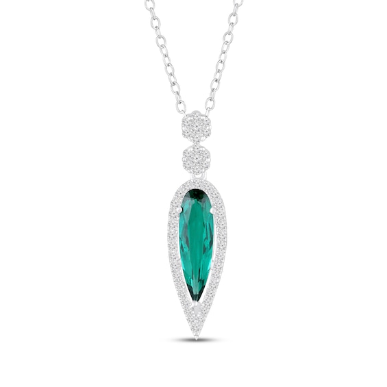 Pear-Shaped Lab-Created Emerald & White Lab-Created Sapphire Drop Necklace Sterling Silver 18"