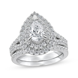 Pear-Shaped Lab-Grown Diamond Double Halo Bridal Set 2 ct tw 14K White Gold