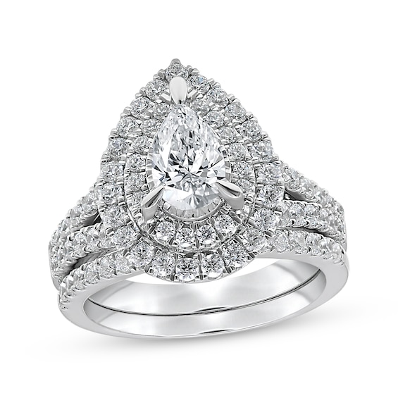 Pear-Shaped Lab-Grown Diamond Double Halo Bridal Set 2 ct tw 14K White Gold