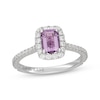 Thumbnail Image 1 of Neil Lane Emerald-Cut Purple Quartz & Diamond Halo Engagement Ring 1/2 ct tw 14K White Gold