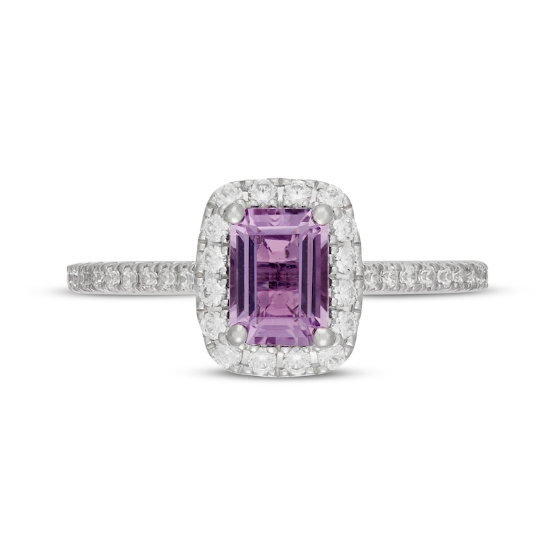 Main Image 3 of Neil Lane Emerald-Cut Purple Quartz & Diamond Halo Engagement Ring 1/2 ct tw 14K White Gold