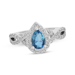 Pear-Shaped Swiss Blue Topaz & White Lab-Created Sapphire Halo Ring Sterling Silver