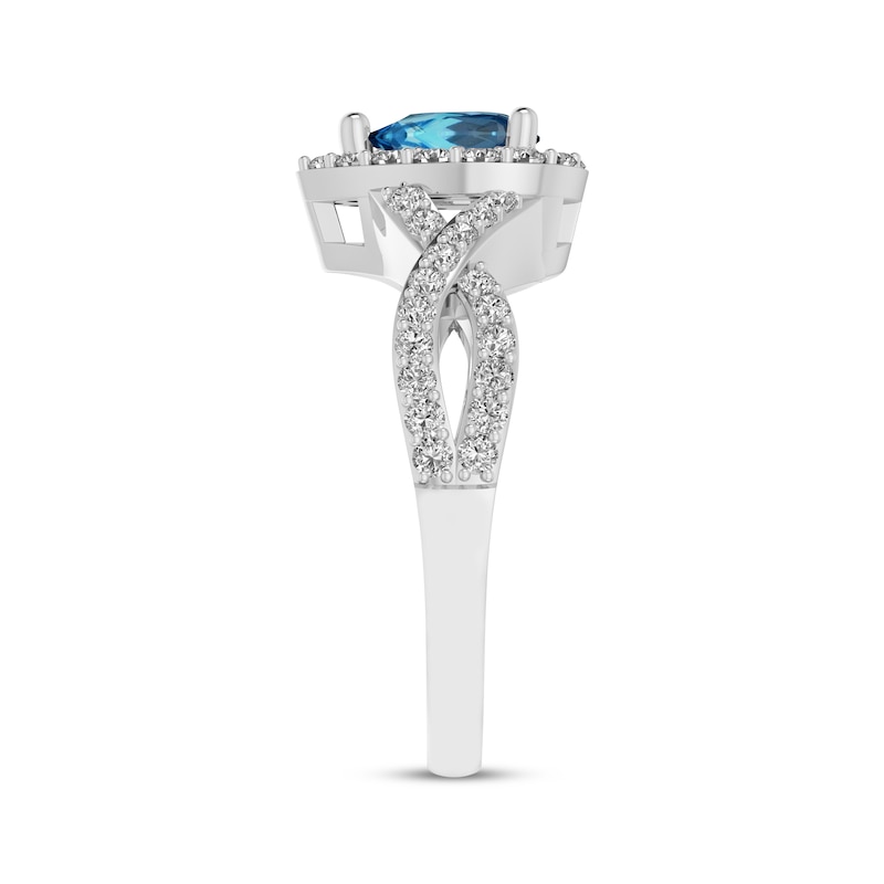 Main Image 2 of Pear-Shaped Swiss Blue Topaz & White Lab-Created Sapphire Halo Ring Sterling Silver