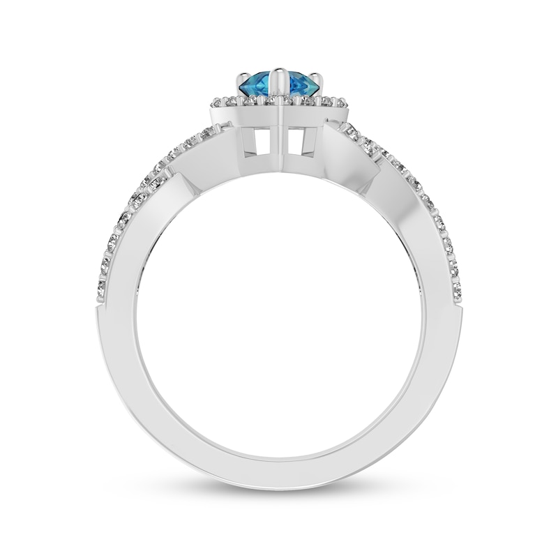 Main Image 3 of Pear-Shaped Swiss Blue Topaz & White Lab-Created Sapphire Halo Ring Sterling Silver