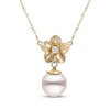 Thumbnail Image 1 of Cultured Pearl & Diamond Accent Flower Necklace 14K Yellow Gold 18"