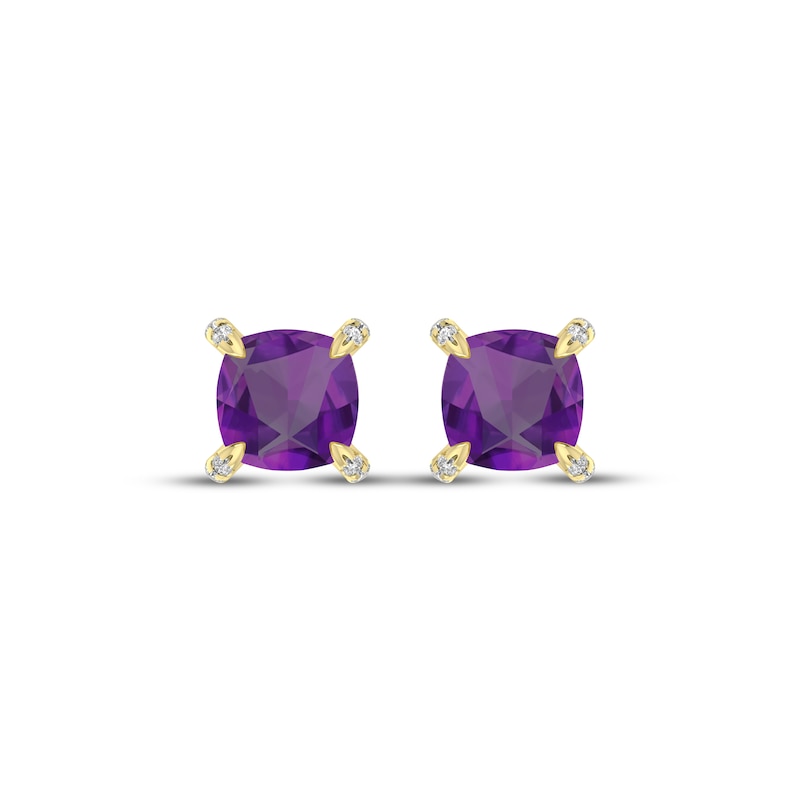 Main Image 2 of Cushion-Cut Amethyst & Diamond Accent Stud Earrings 10K Yellow Gold