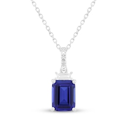 Emerald-Cut Blue Lab-Created Sapphire & White Lab-Created Sapphire Necklace Sterling Silver 18"