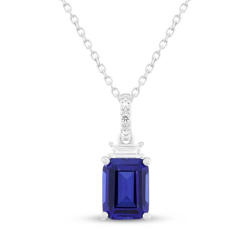 Main Image 1 of Emerald-Cut Blue Lab-Created Sapphire & White Lab-Created Sapphire Necklace Sterling Silver 18"