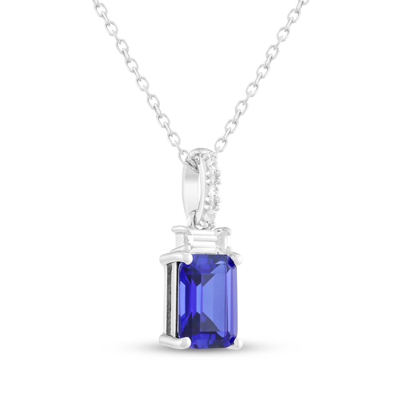 Main Image 2 of Emerald-Cut Blue Lab-Created Sapphire & White Lab-Created Sapphire Necklace Sterling Silver 18"
