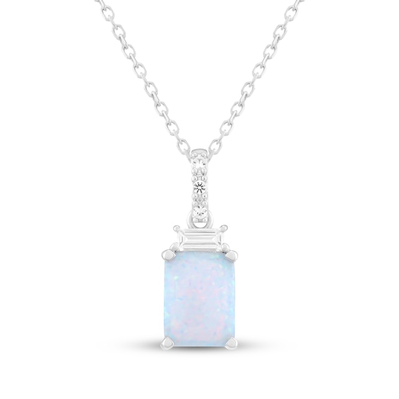 Emerald-Cut Lab-Created Opal & White Lab-Created Sapphire Necklace Sterling Silver 18"