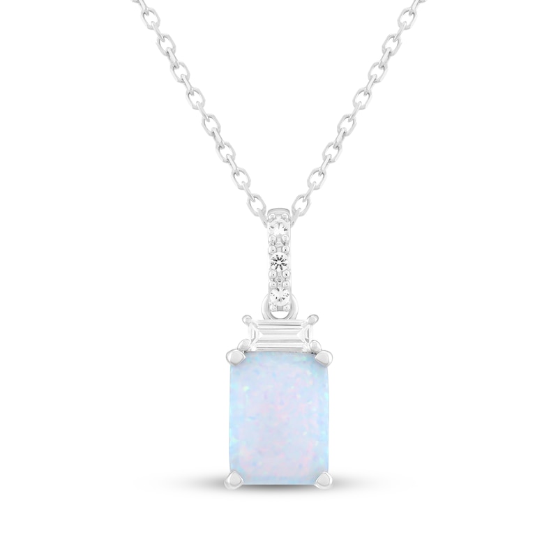 Main Image 1 of Emerald-Cut Lab-Created Opal & White Lab-Created Sapphire Necklace Sterling Silver 18"