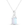 Thumbnail Image 2 of Emerald-Cut Lab-Created Opal & White Lab-Created Sapphire Necklace Sterling Silver 18"