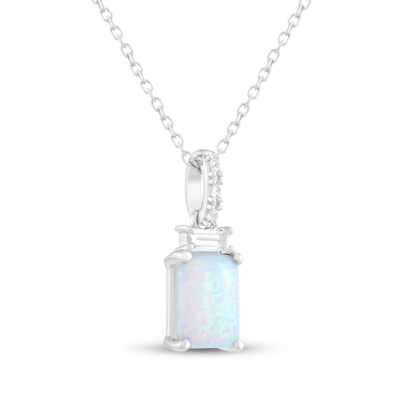 Main Image 2 of Emerald-Cut Lab-Created Opal & White Lab-Created Sapphire Necklace Sterling Silver 18"