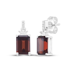 Emerald-Cut Garnet & White Lab-Created Sapphire Dangle Earrings Sterling Silver