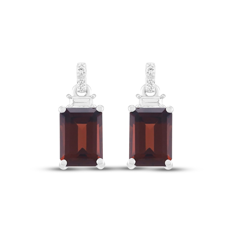Main Image 2 of Emerald-Cut Garnet & White Lab-Created Sapphire Dangle Earrings Sterling Silver