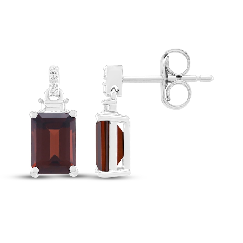 Main Image 3 of Emerald-Cut Garnet & White Lab-Created Sapphire Dangle Earrings Sterling Silver