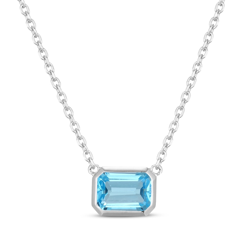 Main Image 1 of STUDIO BY KAY Emerald-Cut Swiss Blue Topaz Bezel-Set Solitaire Necklace Sterling Silver 18"