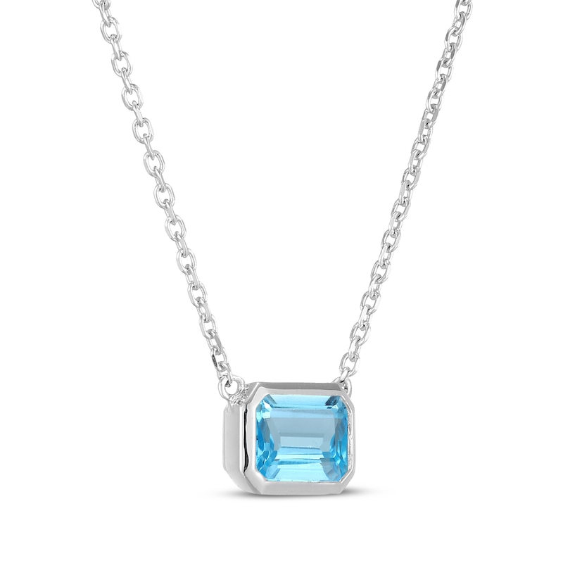 Main Image 2 of STUDIO BY KAY Emerald-Cut Swiss Blue Topaz Bezel-Set Solitaire Necklace Sterling Silver 18"