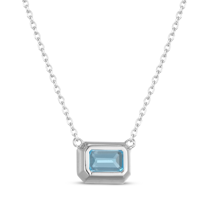 Main Image 3 of STUDIO BY KAY Emerald-Cut Swiss Blue Topaz Bezel-Set Solitaire Necklace Sterling Silver 18"