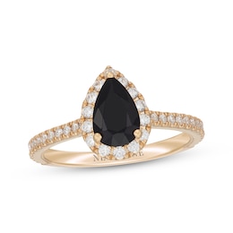 Neil Lane Pear-Shaped Black & White Diamond Engagement Ring 1-3/8 ct tw 14K Yellow Gold