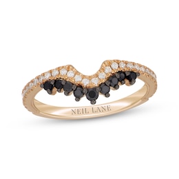 Neil Lane Black & White Diamond Notched Wedding Band 3/8 ct tw 14K Yellow Gold