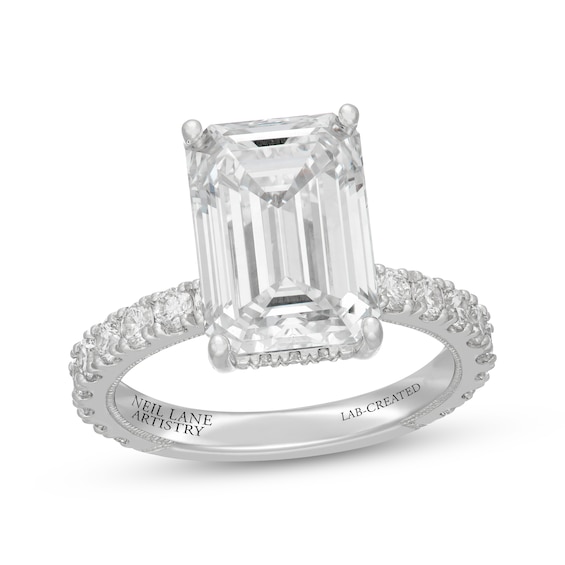 Neil Lane Artistry Emerald-Cut Lab-Grown Diamond Hidden Halo Engagement Ring 7 ct tw 14K White Gold