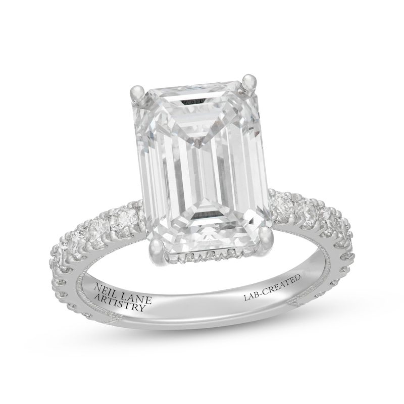 Main Image 1 of Neil Lane Artistry Emerald-Cut Lab-Grown Diamond Hidden Halo Engagement Ring 7 ct tw 14K White Gold