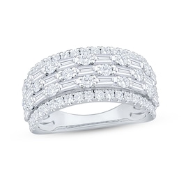 Now + Forever Lab-Grown Diamonds Round & Baguette-Cut Multi-Row Anniversary Ring 2 ct tw 14K White Gold