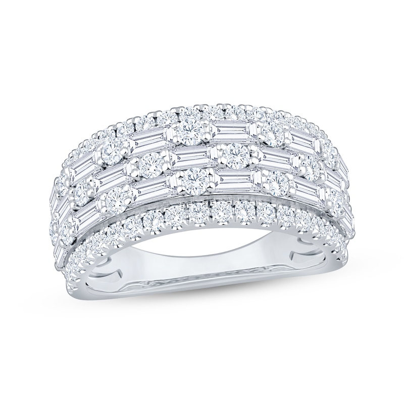 Main Image 1 of Now + Forever Lab-Grown Diamonds Round & Baguette-Cut Multi-Row Anniversary Ring 2 ct tw 14K White Gold