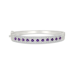 Amethyst & White Lab-Created Sapphire Bangle Bracelet Sterling Silver