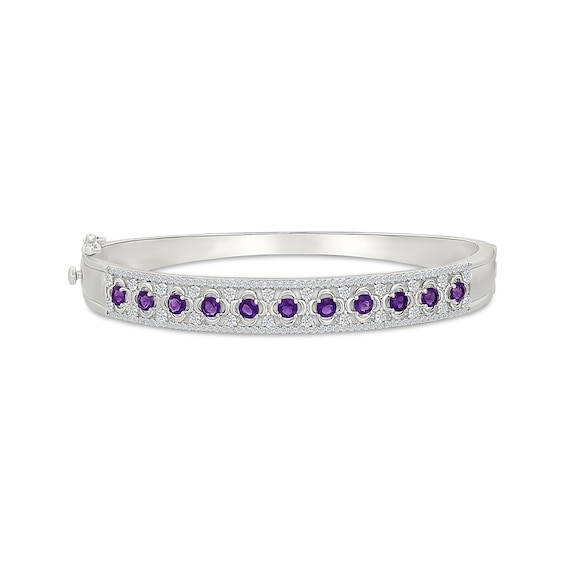 Amethyst & White Lab-Created Sapphire Bangle Bracelet Sterling Silver
