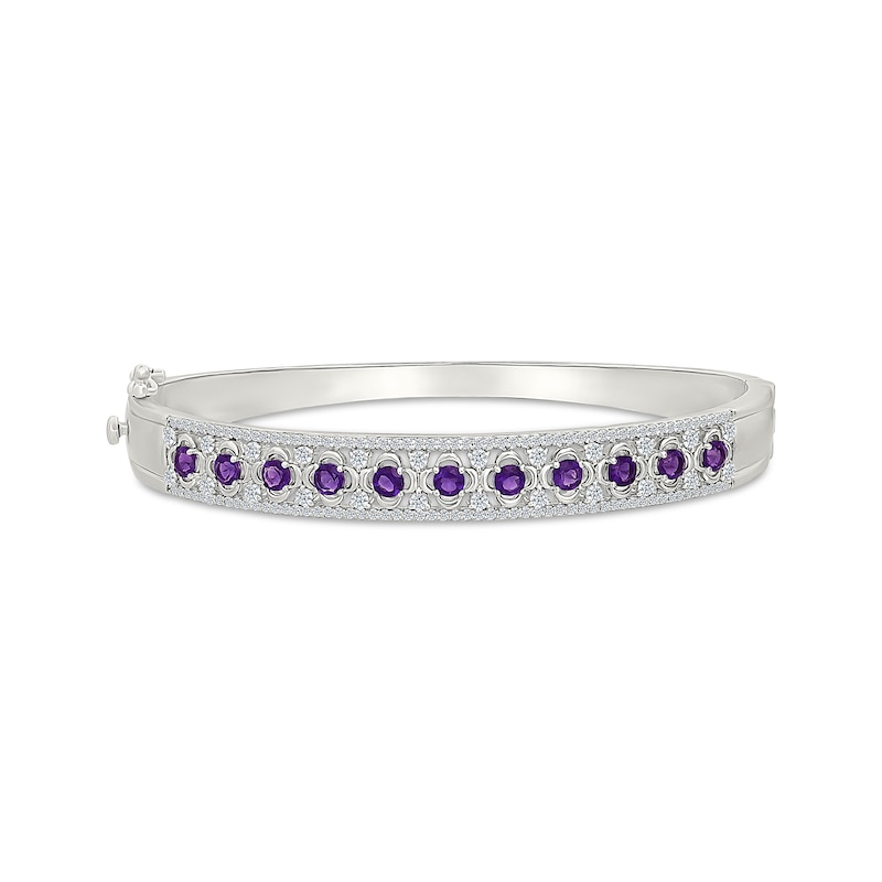 Main Image 1 of Amethyst & White Lab-Created Sapphire Bangle Bracelet Sterling Silver