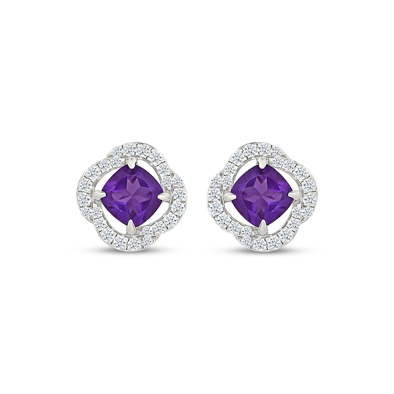 Main Image 2 of Cushion-Cut Amethyst & White Lab-Created Sapphire Swirl Halo Stud Earrings Sterling Silver