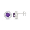 Thumbnail Image 3 of Cushion-Cut Amethyst & White Lab-Created Sapphire Swirl Halo Stud Earrings Sterling Silver