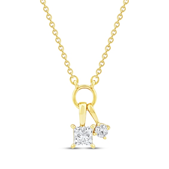 STUDIO BY KAY Princess & Round-Cut Diamond Double Charm Necklace 1/4 ct tw 24K Yellow Gold Vermeil Sterling Silver 18"