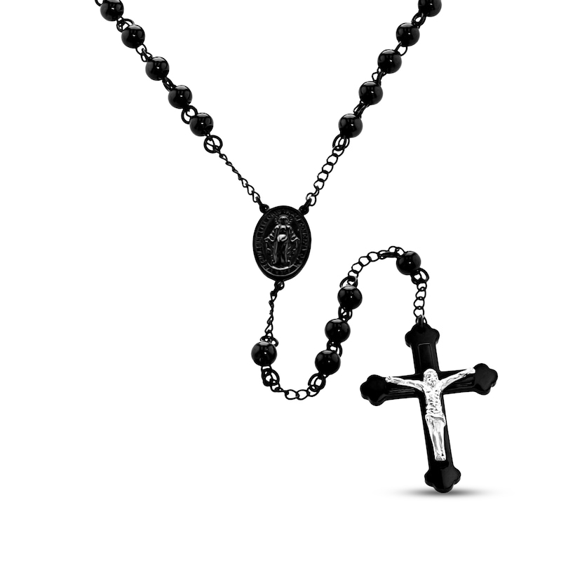 Main Image 2 of Rosary Necklace Black Ion-Plated Stainless Steel 31.5"