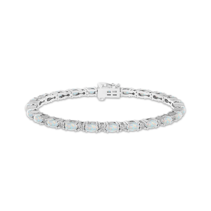Main Image 1 of Oval-Cut Lab-Created Opal & White Lab-Created Sapphire Link Bracelet Sterling Silver 7.25"