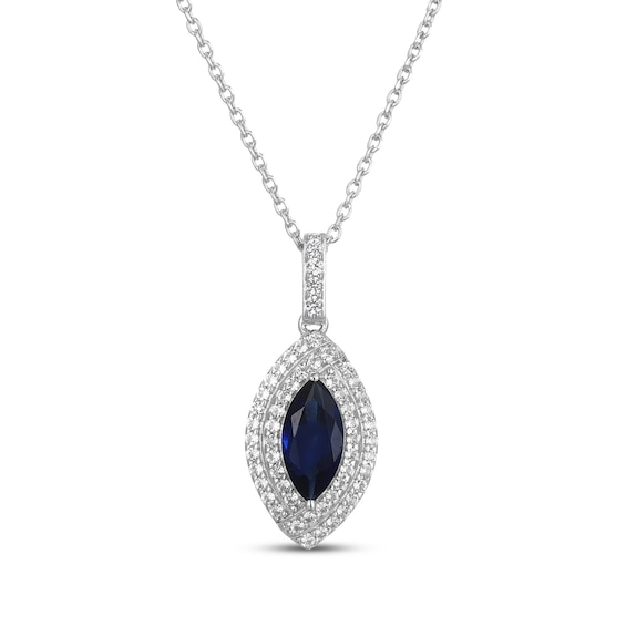 Marquise-Cut Blue Lab-Created Sapphire & White Lab-Created Sapphire Double Halo Necklace Sterling Silver 18"