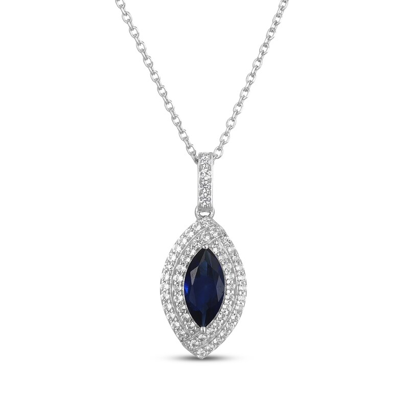 Main Image 1 of Marquise-Cut Blue Lab-Created Sapphire & White Lab-Created Sapphire Double Halo Necklace Sterling Silver 18"