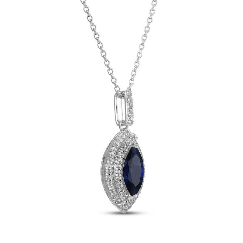 Main Image 2 of Marquise-Cut Blue Lab-Created Sapphire & White Lab-Created Sapphire Double Halo Necklace Sterling Silver 18"