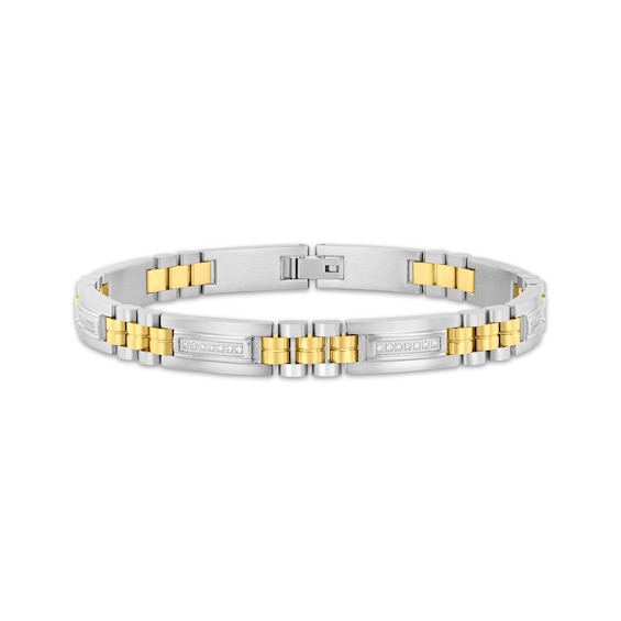 Men's Diamond Link Bracelet 1/4 ct tw Stainless Steel & Yellow Ion Plating 8.75"